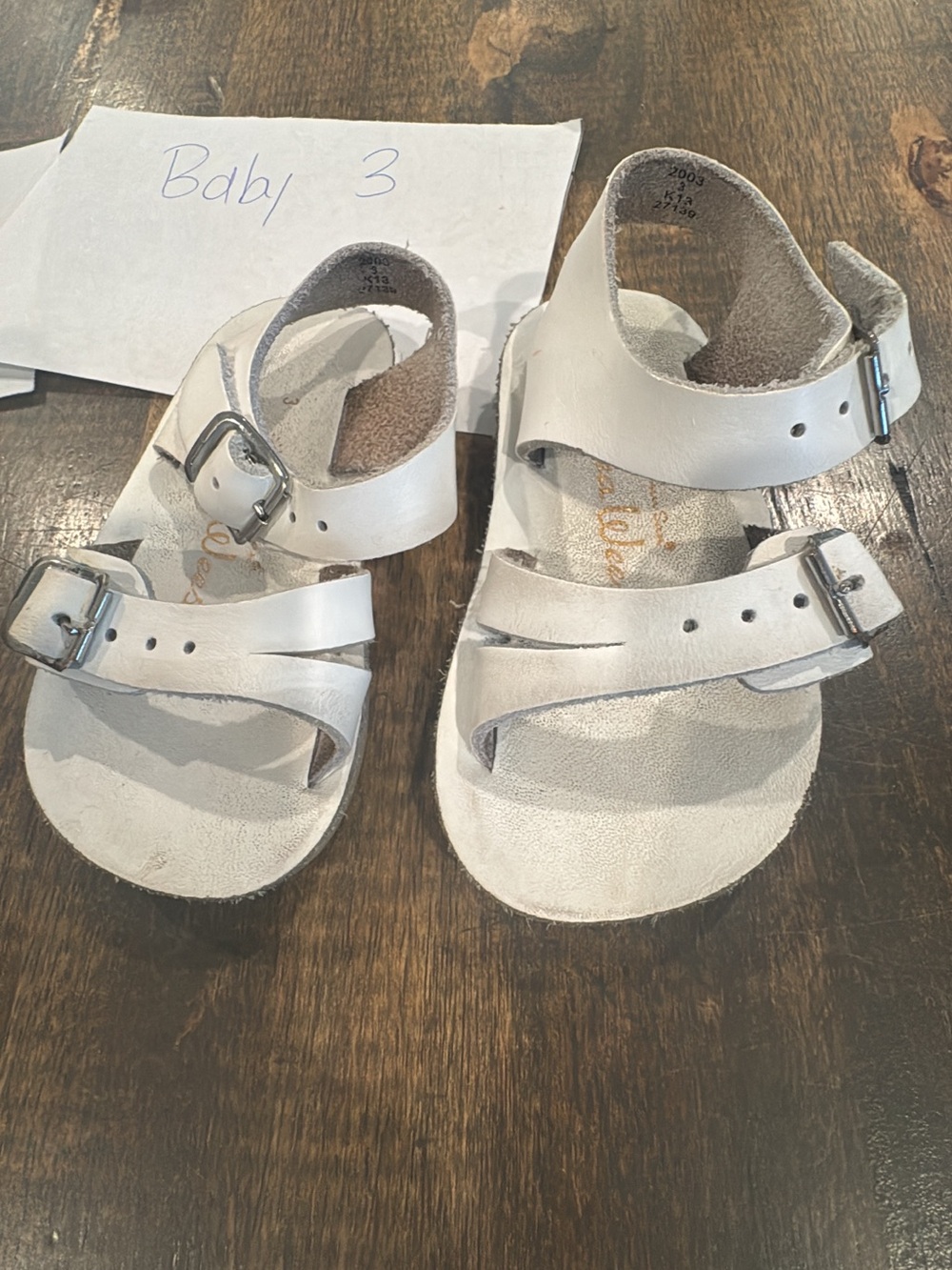 Baby size 3 Salt water Sun sans White Leather Buckle Sandals - Classic Straps